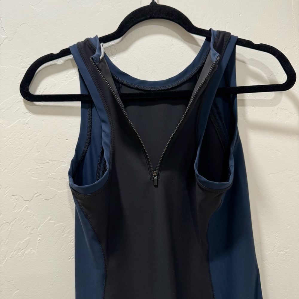 Athleta Stellar En Route Scuba Bodycon Navy Blue & Black Dress Fitted Stretch XS - Picture 7 of 13